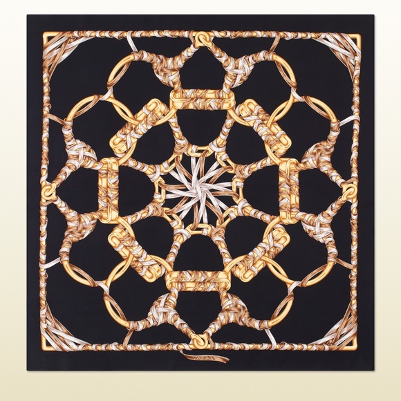 Gucci Unisex Scarf Iconic Print Black Silk Wrap - Picture 1 of 16